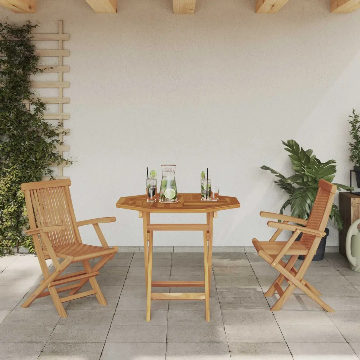 Dining Set 3 Pieces Modern Outdoor Furniture Solid Acacia Wood for Terrace Garden Brown