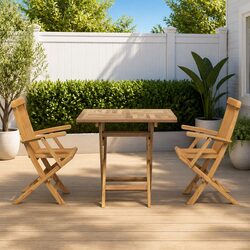 Garden Dining Set 3 Pieces Outdoor Furniture Brown Solid Acacia Wood Table