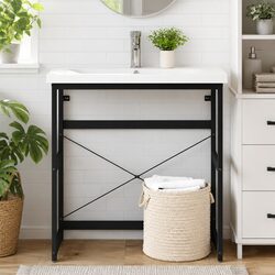 Bathroom Washbasin Frame Stand Storage Vanity Unit Black Console Shelf