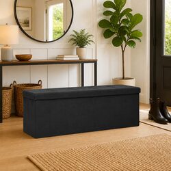 Specifications of Folding Storage Bench, Black Faux Linen