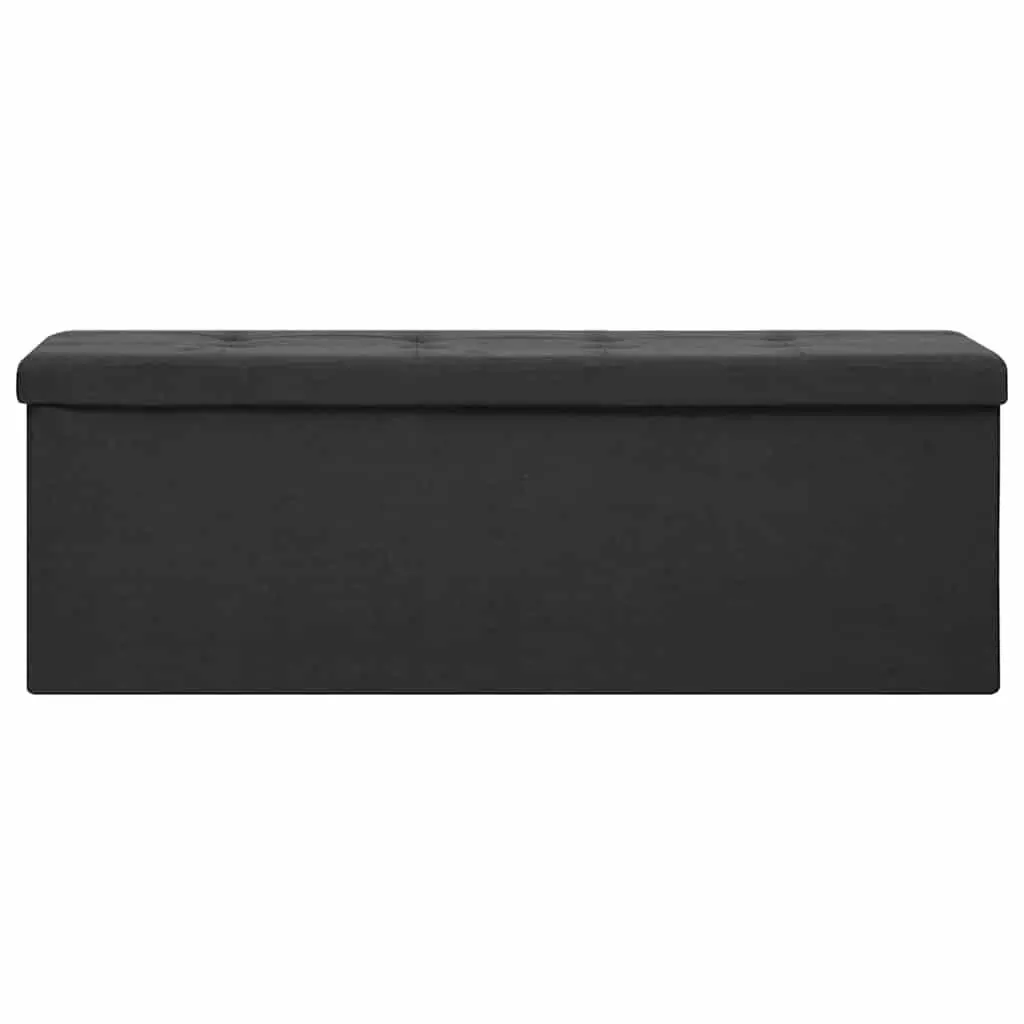 Folding Storage Bench for Hallway Black Faux Linen