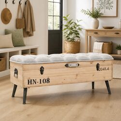 110cm Storage Bench with Vintage Trunk Aesthetics
