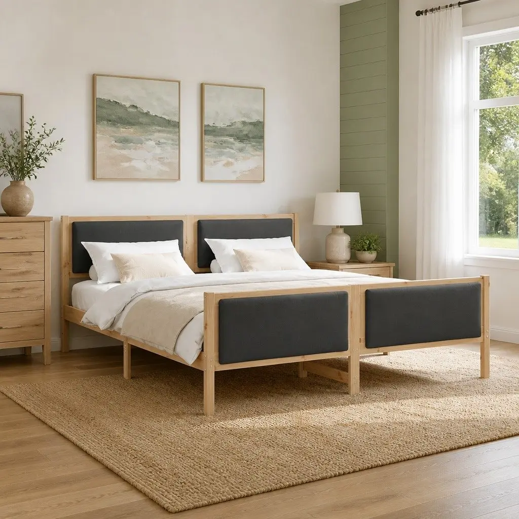 Dark Grey Bed Frame with Headboard 180 x 200 cm