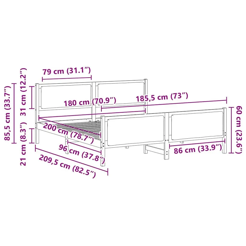 Dark Grey Bed Frame with Headboard 180 x 200 cm