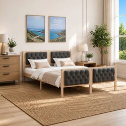 Bed Frame with Polyester Upholstered Headboard 150 x 200 cm