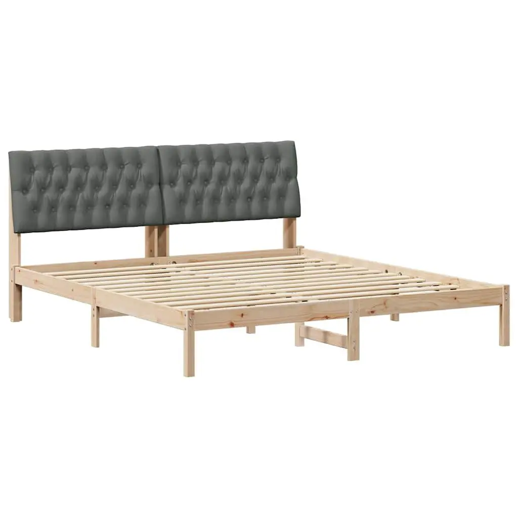 Brown Bed Frame with Upholstered Wall-Mounted Headboard Platform Slatted Base