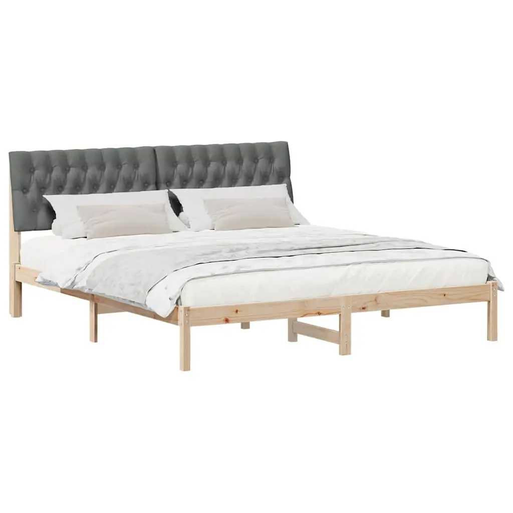 Brown Bed Frame with Upholstered Wall-Mounted Headboard Platform Slatted Base