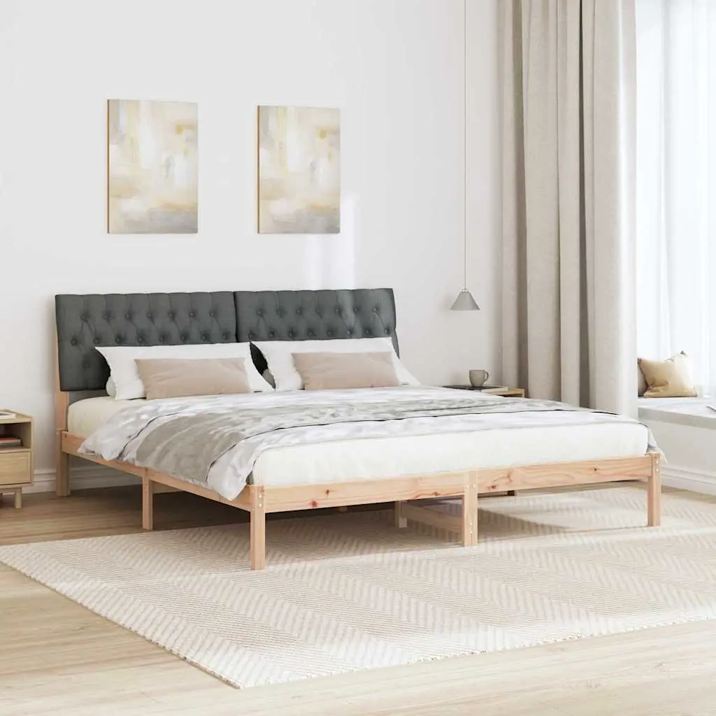 Brown Bed Frame with Upholstered Wall-Mounted Headboard Platform Slatted Base