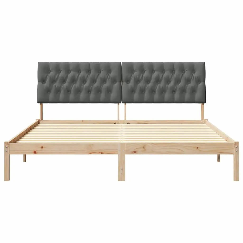 Brown Bed Frame with Upholstered Wall-Mounted Headboard Platform Slatted Base
