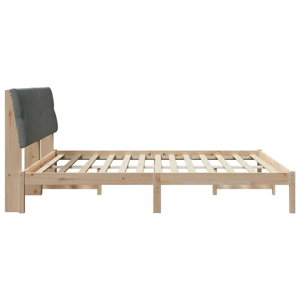 Brown Bed Frame with Upholstered Wall-Mounted Headboard Platform Slatted Base