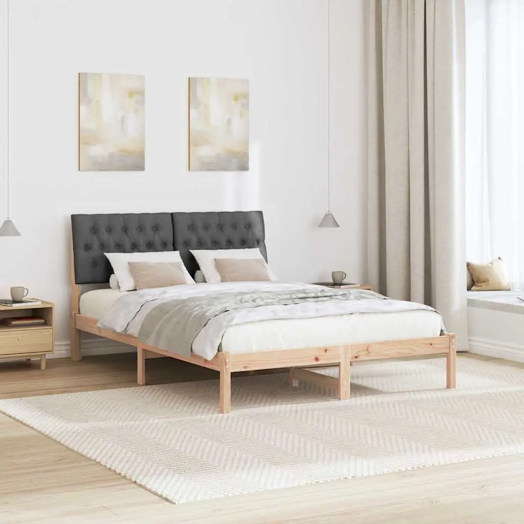 Bed Frame for Bedroom with Upholstered Headboard Brown 150 x 200 cm Platform Slatted Base