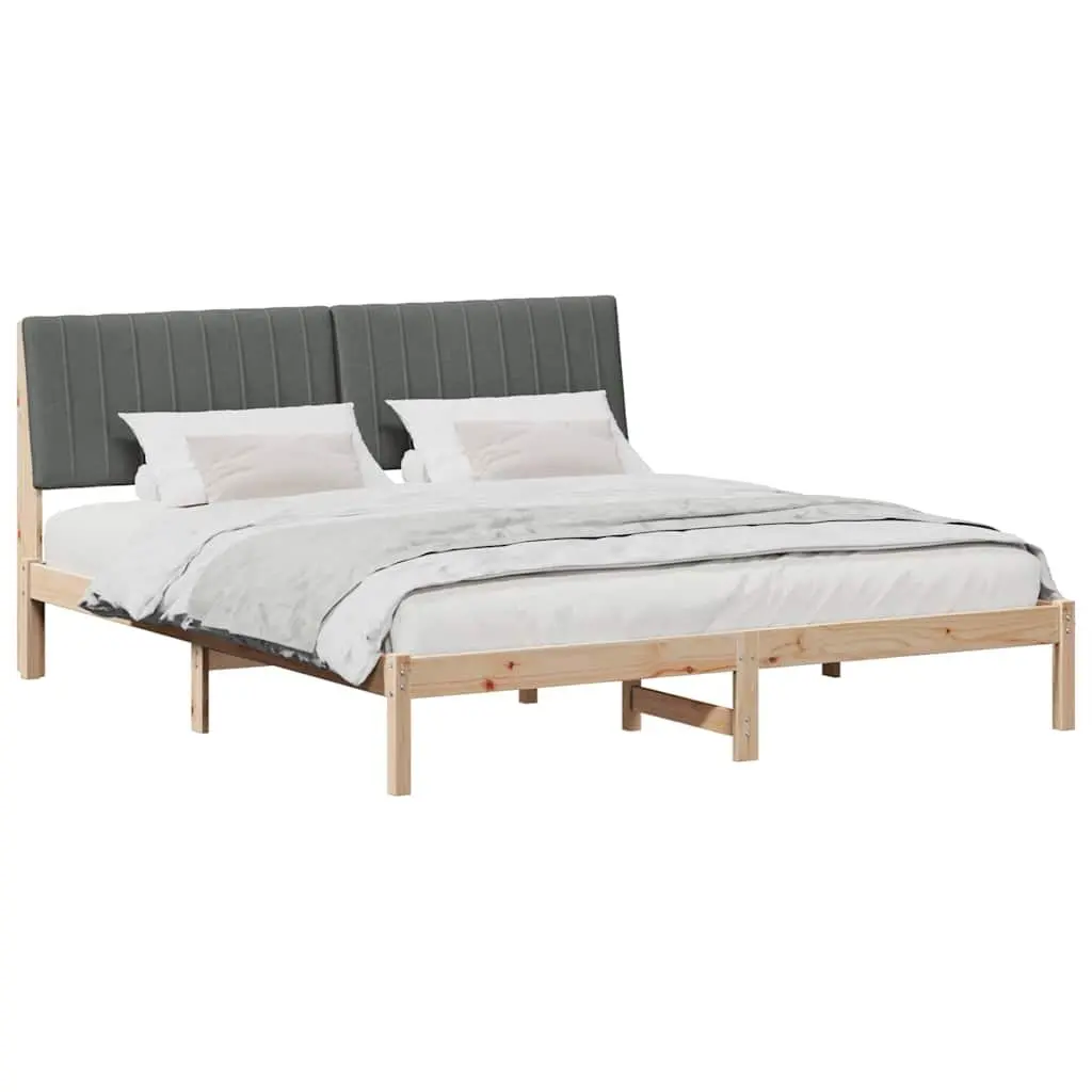 Bed Frame with Headboard for Bedroom Brown 180 x 200 cm Solid Pine Wood Platform Slatted