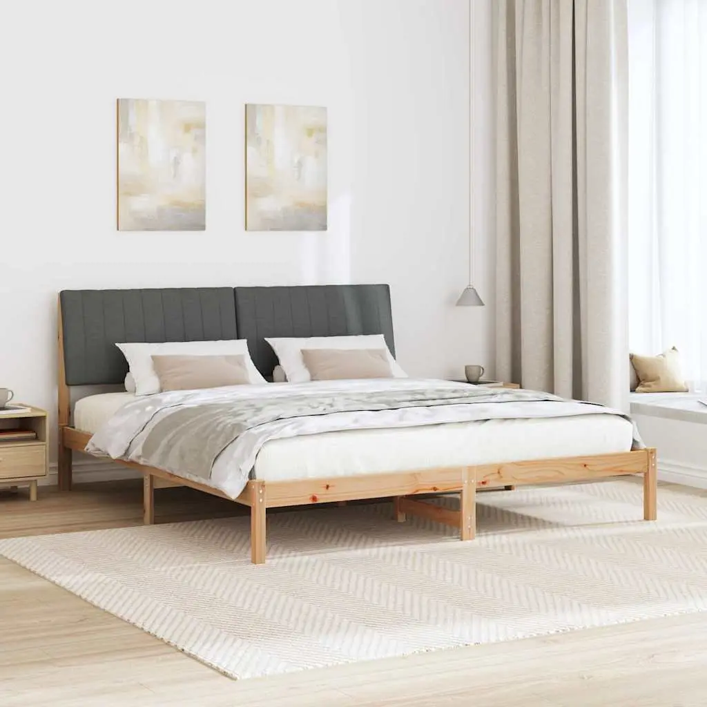 Bed Frame with Headboard for Bedroom Brown 180 x 200 cm Solid Pine Wood Platform Slatted