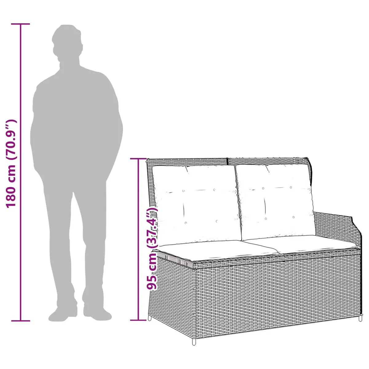 Garden Bench Outdoor Use Grey Reclining Seating