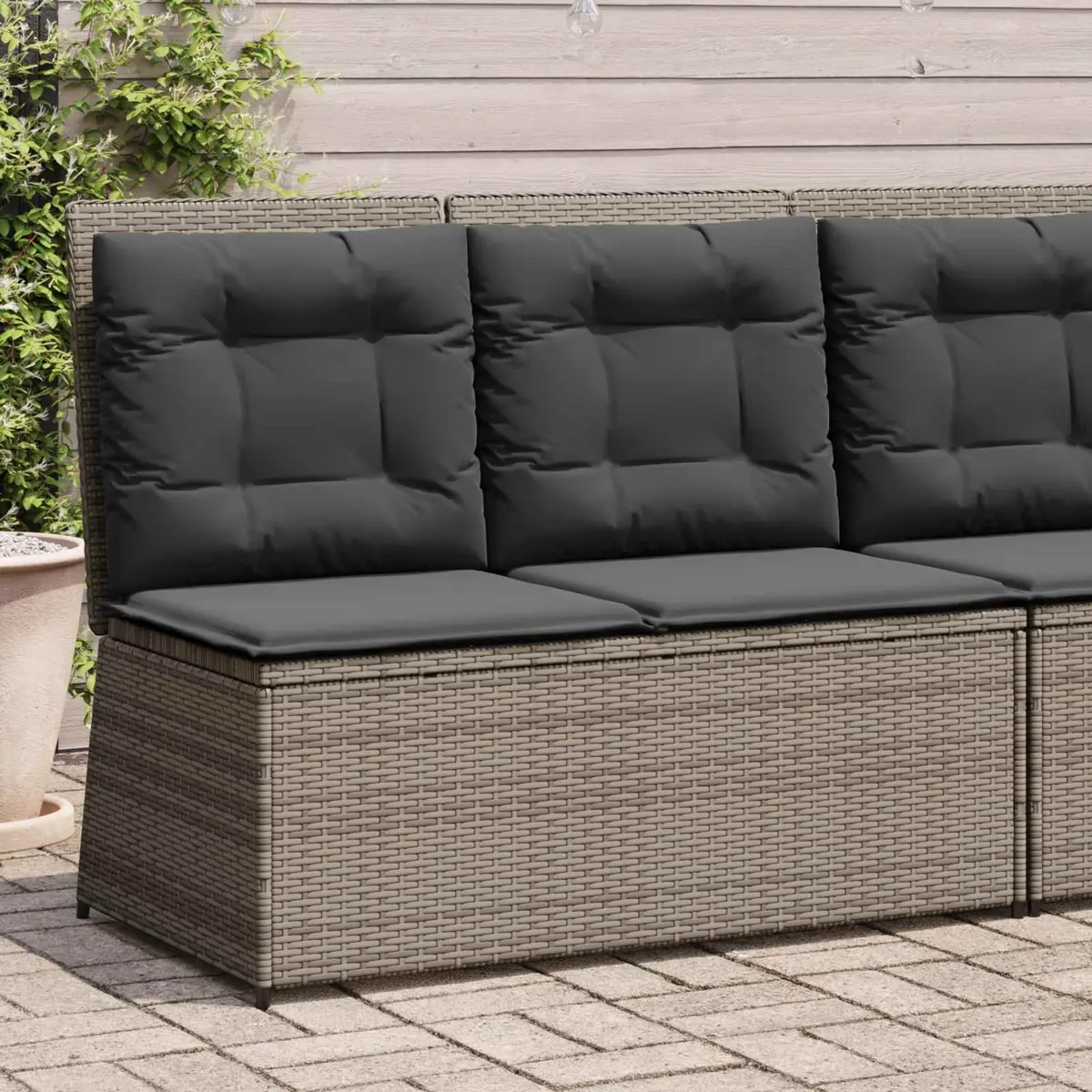 Garden Bench Outdoor Use Grey Poly Rattan Adjustable Backrest