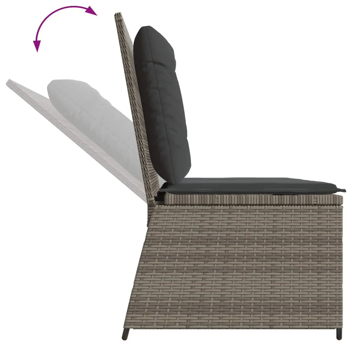 Garden Bench Outdoor Use Grey Poly Rattan Adjustable Backrest