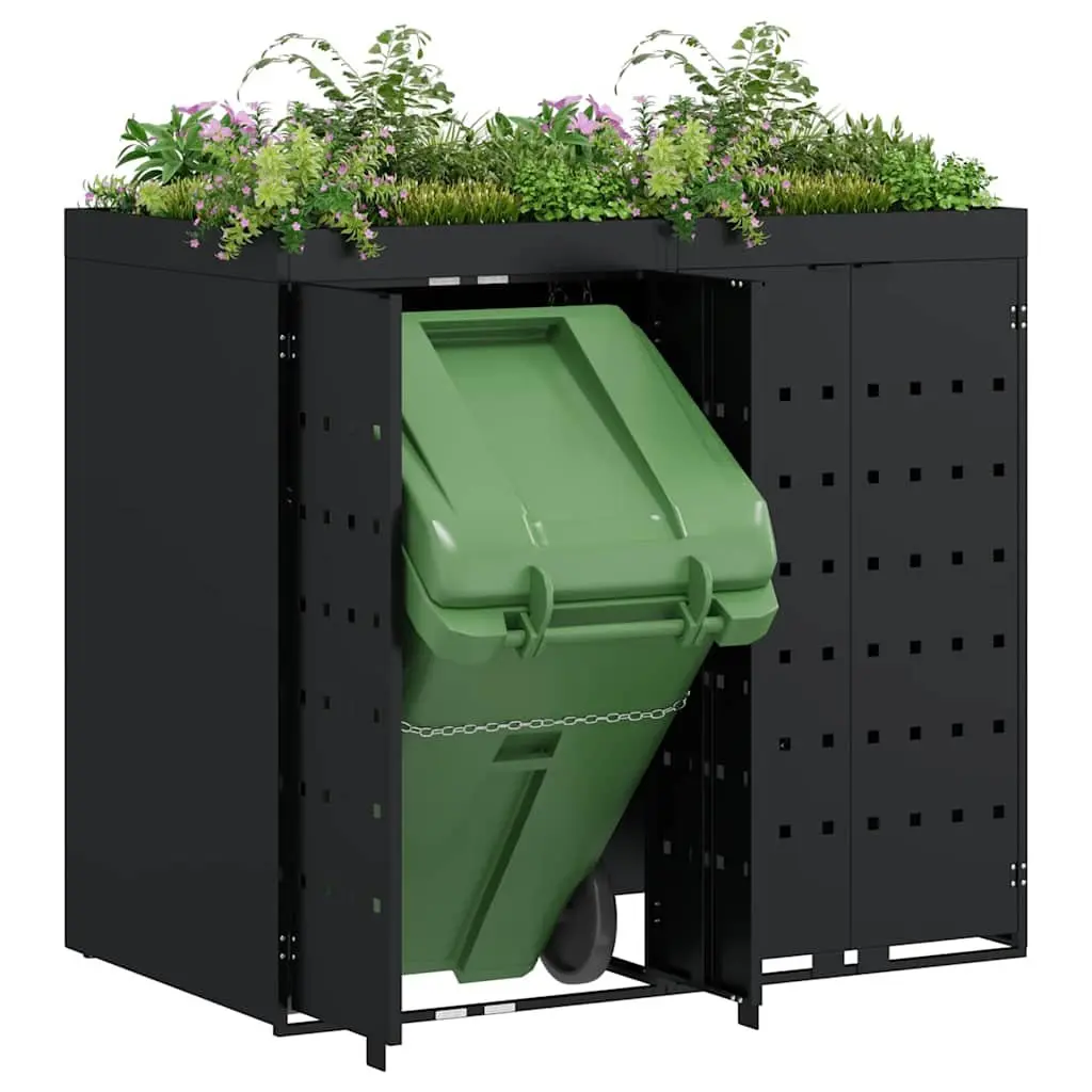 Wheelie Bin Storage Unit for Garden Outdoor Use 2 Bins Black 136 x 77.5 x 121.5 cm