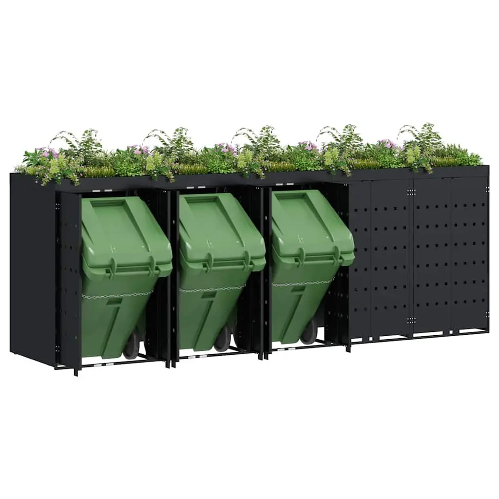 Wheelie Bin Storage Outdoor Garden 5 Bins Black 340 x 77.5 x 121.5 cm