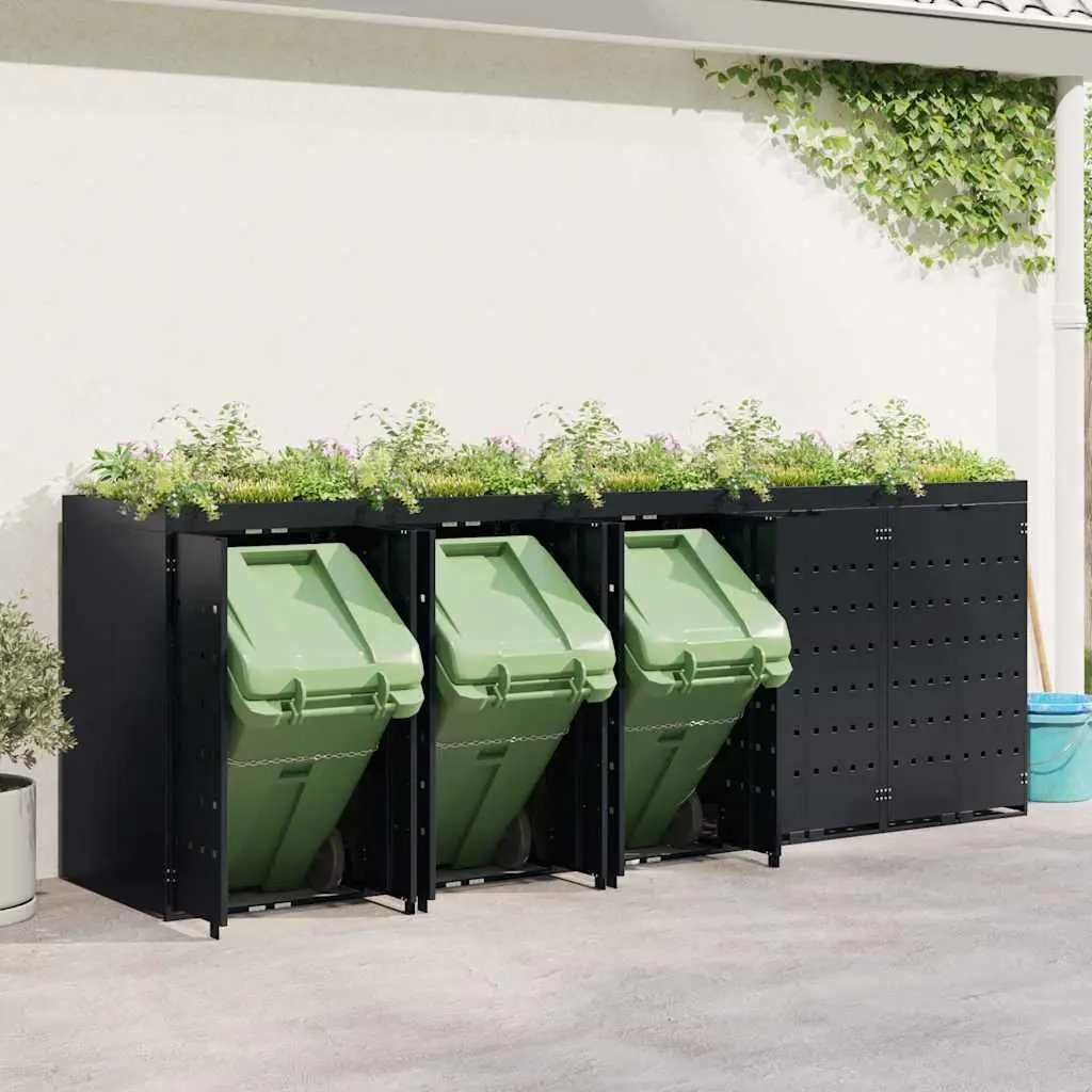 Wheelie Bin Storage Outdoor Garden 5 Bins Black 340 x 77.5 x 121.5 cm