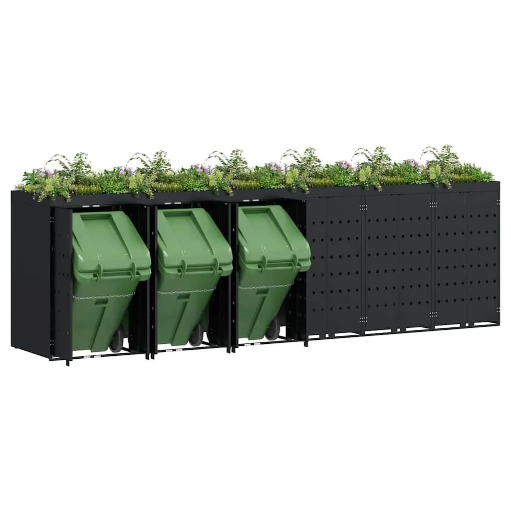 Wheelie Bin Storage Outdoor Garden 6 Bins Black