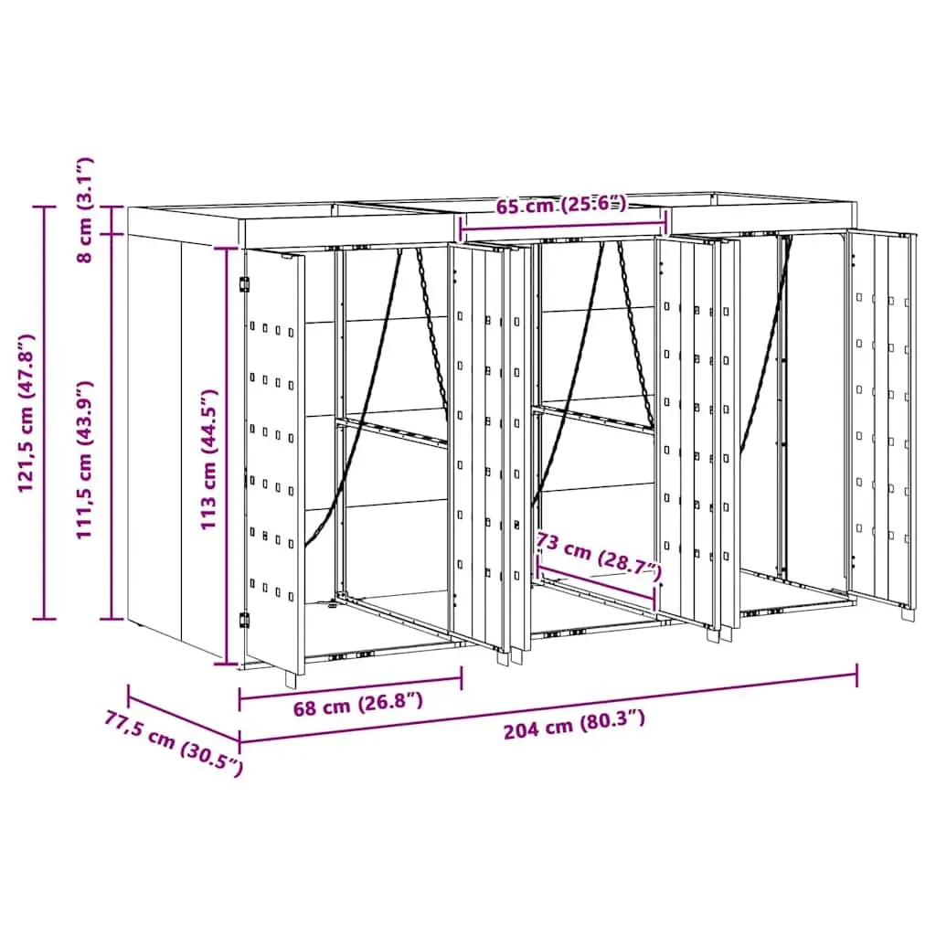 Wheelie Bin Storage for Outdoor Garden Light Grey 3 Bins