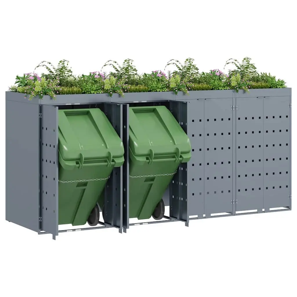Wheelie Bin Storage Outdoor Garden 4 Bins Light Grey