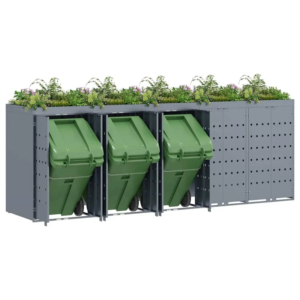 Wheelie Bin Storage Enclosure Outdoor Garden 5 Bins Light Grey