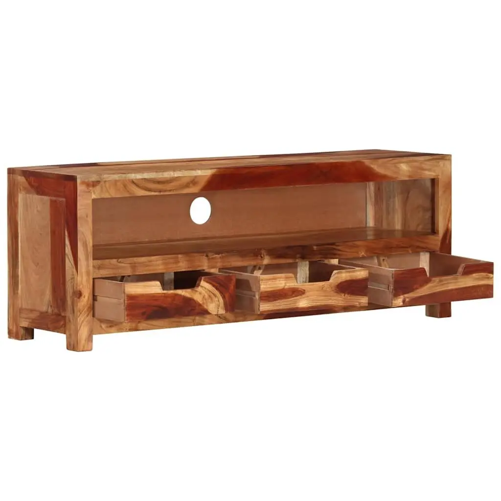 Solid Wood TV Cabinet Living Room 110cm Brown Acacia Entertainment Unit with Storage Drawers