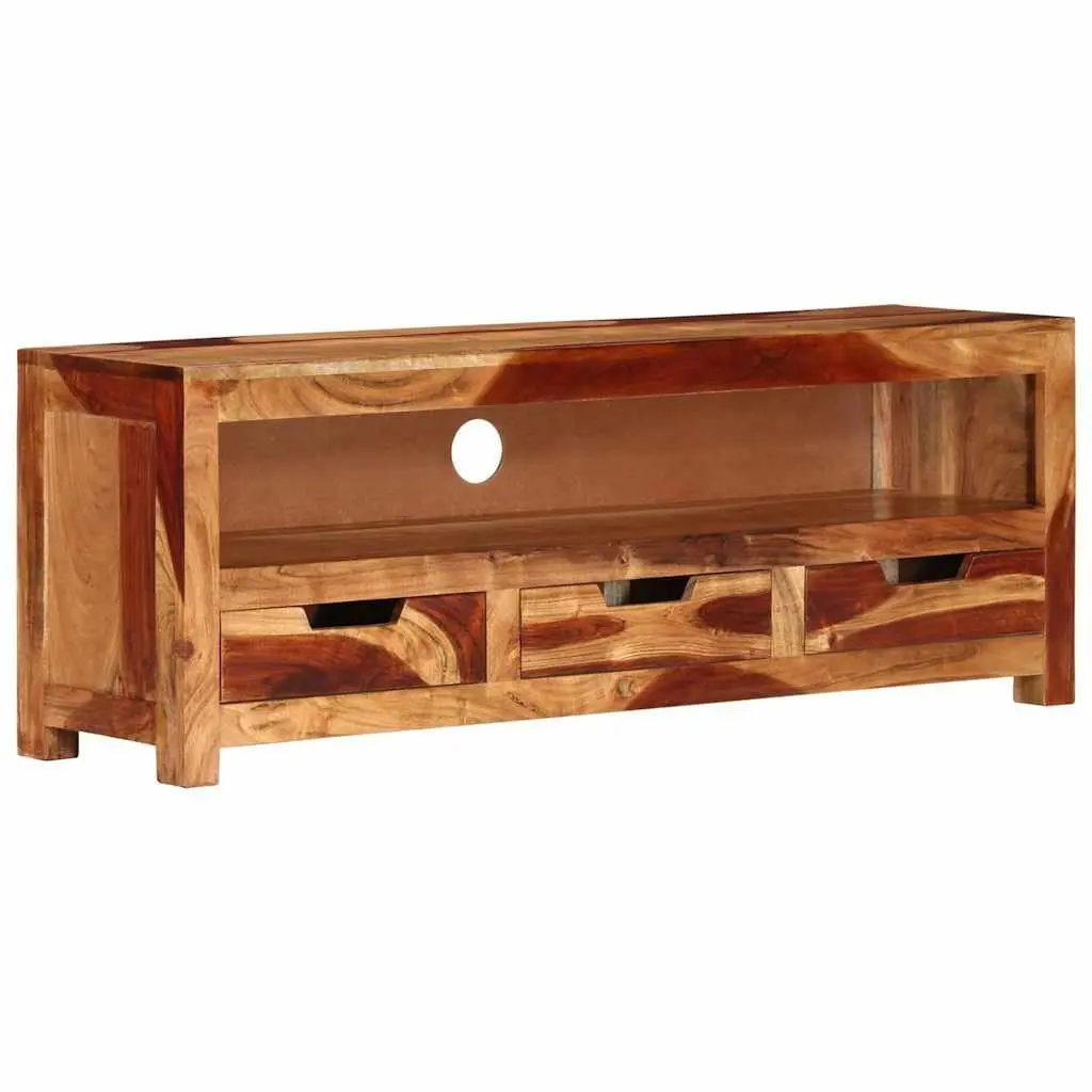 Solid Wood TV Cabinet Living Room 110cm Brown Acacia Entertainment Unit with Storage Drawers