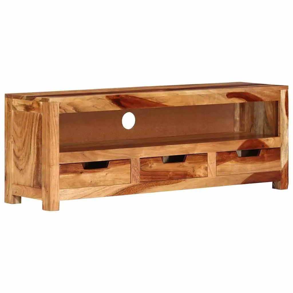 Solid Wood TV Cabinet Living Room 110cm Brown Acacia Entertainment Unit with Storage Drawers