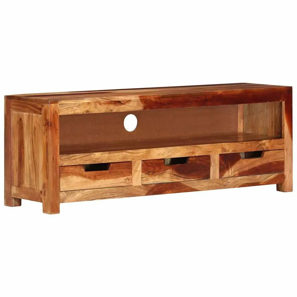 Solid Wood TV Cabinet Living Room 110cm Brown Acacia Entertainment Unit with Storage Drawers