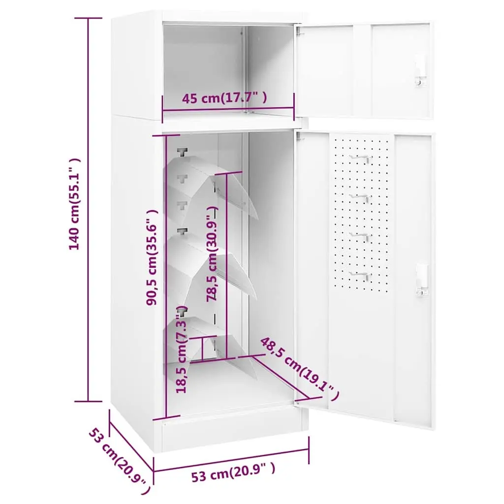Saddle Cabinet White 53x53x140 cm Steel Tack Locker Stable Storage Cupboard
