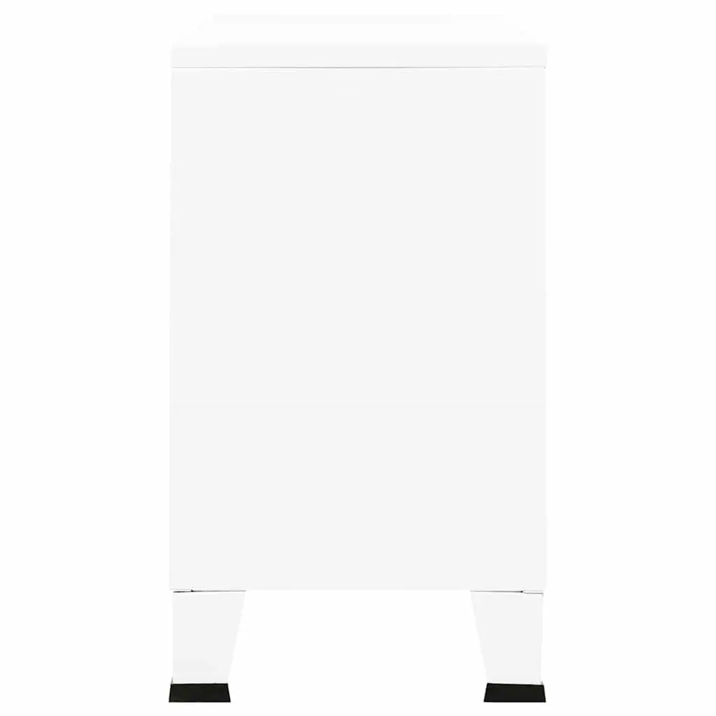 Industrial Sideboard White Storage Cabinet Glass Door Metal Frame Shelving Unit