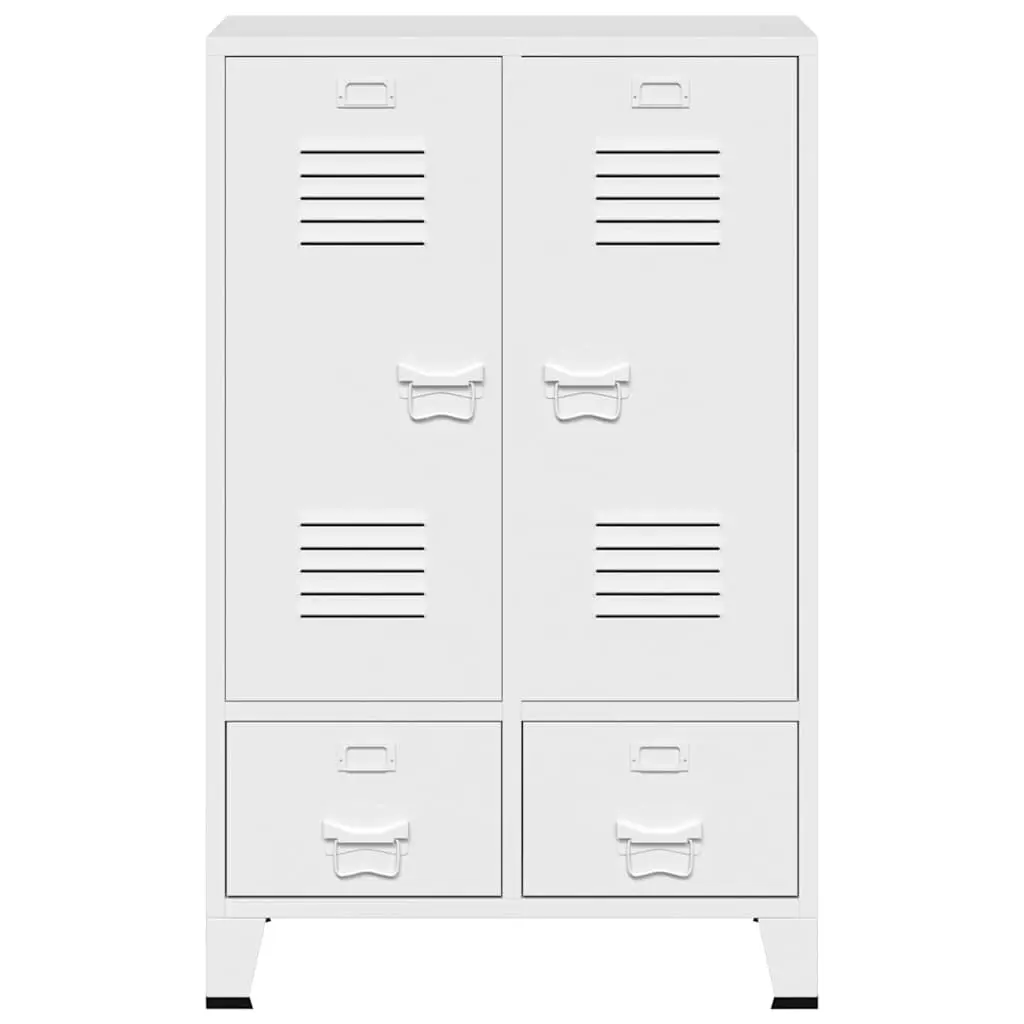 Industrial Storage Wardrobe Cabinet for Bedroom or Living Space White 67W x 35D x 107H cm with 2 Drawers and 2 Adjustable Shelves