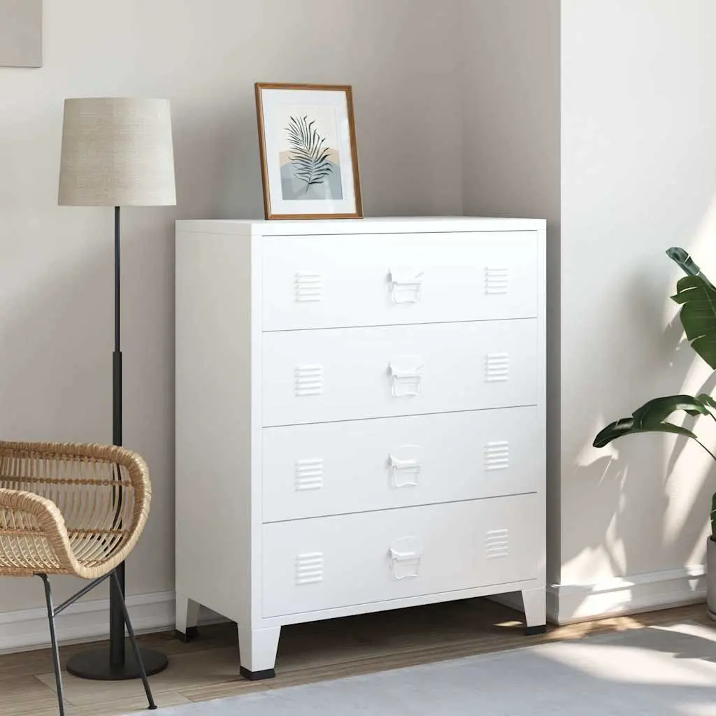 Industrial Drawer Cabinet for Home Use 4-Drawer White Metal Unit