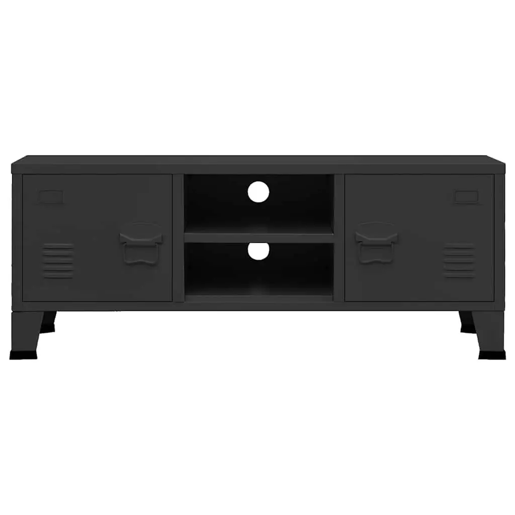 Industrial TV Cabinet for Living Room Black Metal Storage Unit with Doors and Shelves 105 x 35 x 42 cm