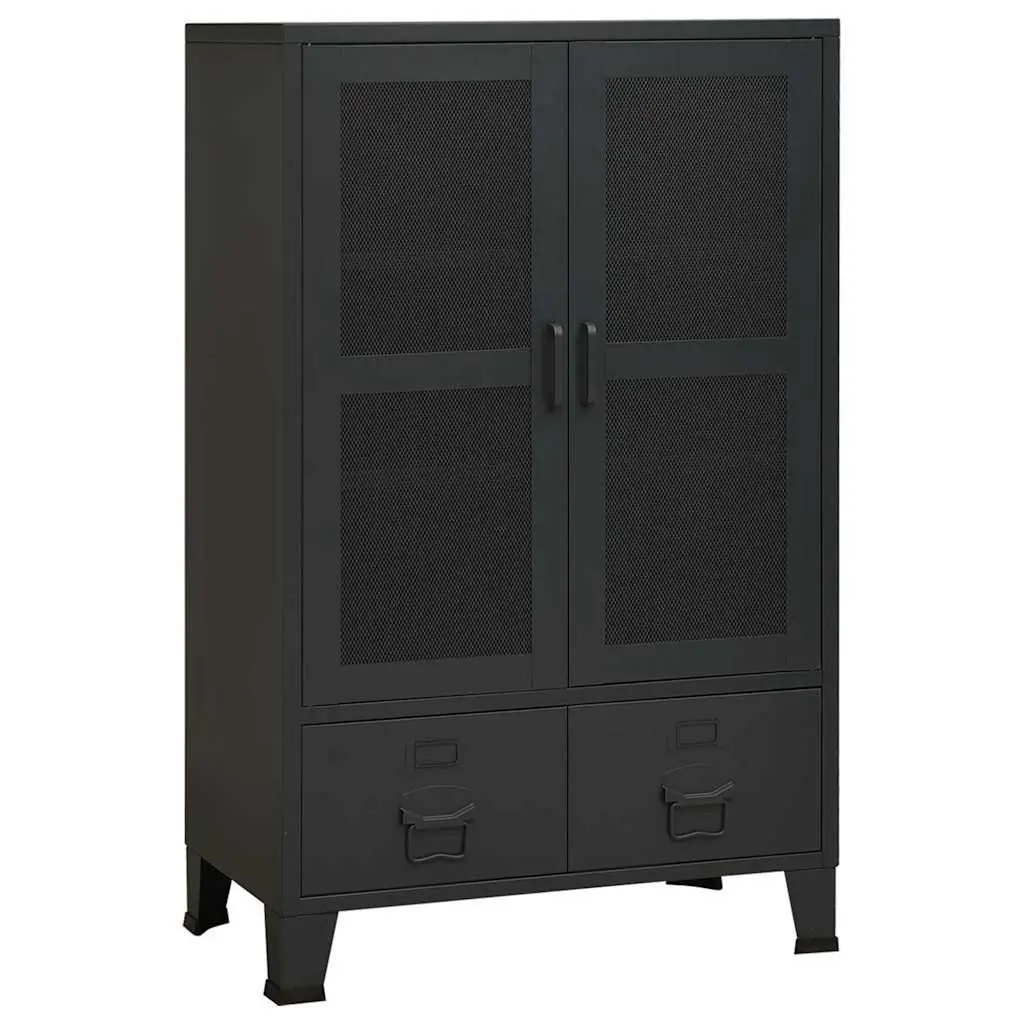 Industrial Sideboard Black Metal Storage Cabinet 2 Drawers 2 Shelves