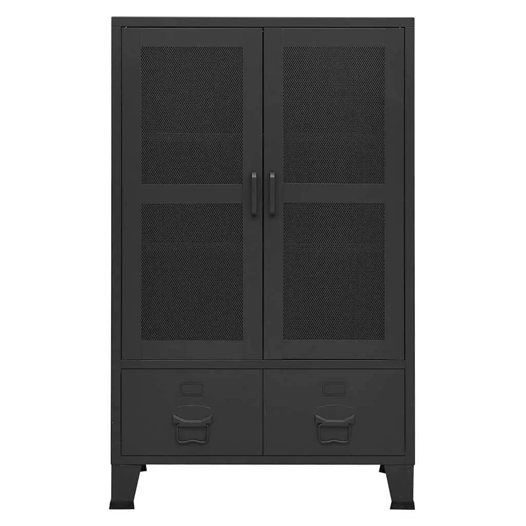 Industrial Sideboard Black Metal Storage Cabinet 2 Drawers 2 Shelves