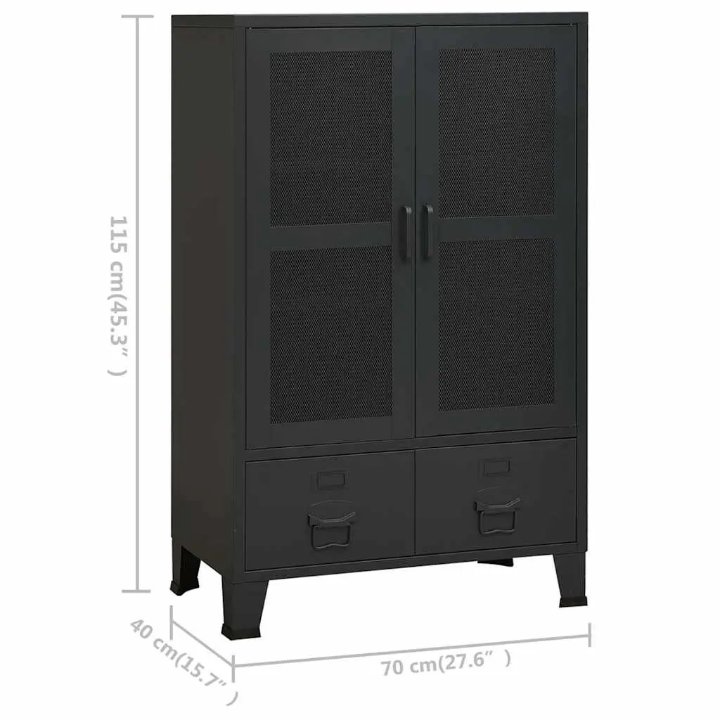 Industrial Sideboard Black Metal Storage Cabinet 2 Drawers 2 Shelves