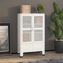 Industrial Storage Chest: 70x40x115cm White Metal Cabinet