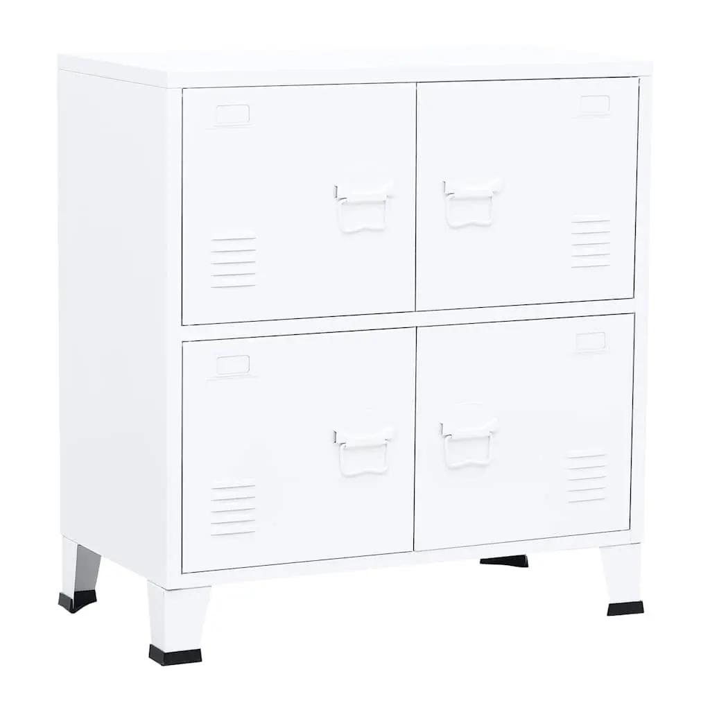 Industrial Storage Chest for Home and Office 75W x 40D x 80H cm White Steel Cabinet with Shelving and Name Tags