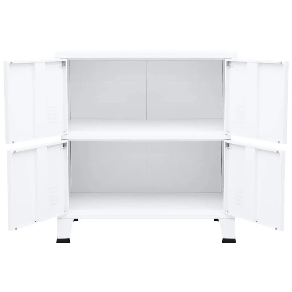 Industrial Storage Chest for Home and Office 75W x 40D x 80H cm White Steel Cabinet with Shelving and Name Tags