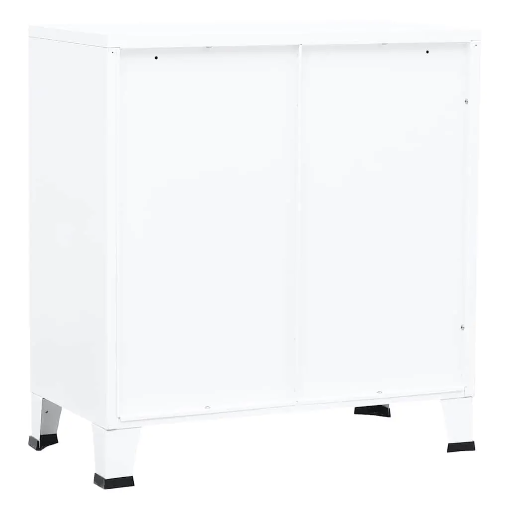 Industrial Storage Chest for Home and Office 75W x 40D x 80H cm White Steel Cabinet with Shelving and Name Tags