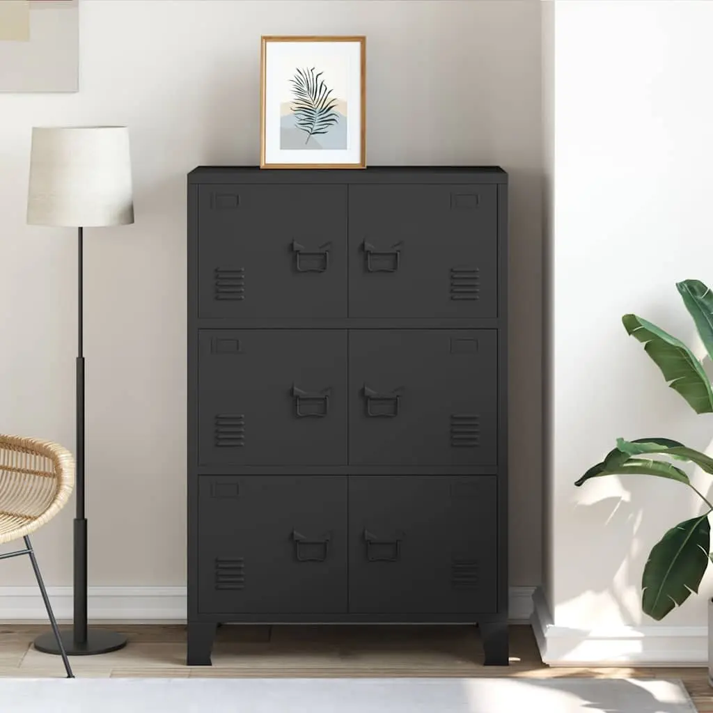Industrial Storage Chest Metal Cabinet 6-Door Black Organiser Home Garage 75 x 40 x 115 cm