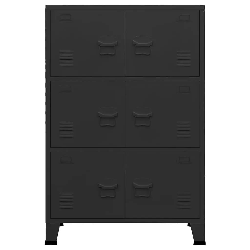 Industrial Storage Chest Metal Cabinet 6-Door Black Organiser Home Garage 75 x 40 x 115 cm