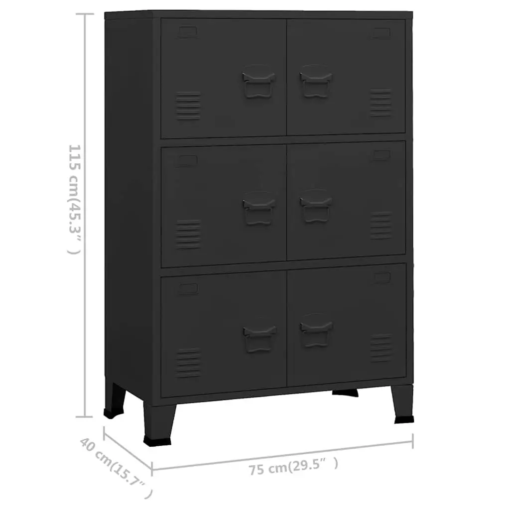 Industrial Storage Chest Metal Cabinet 6-Door Black Organiser Home Garage 75 x 40 x 115 cm
