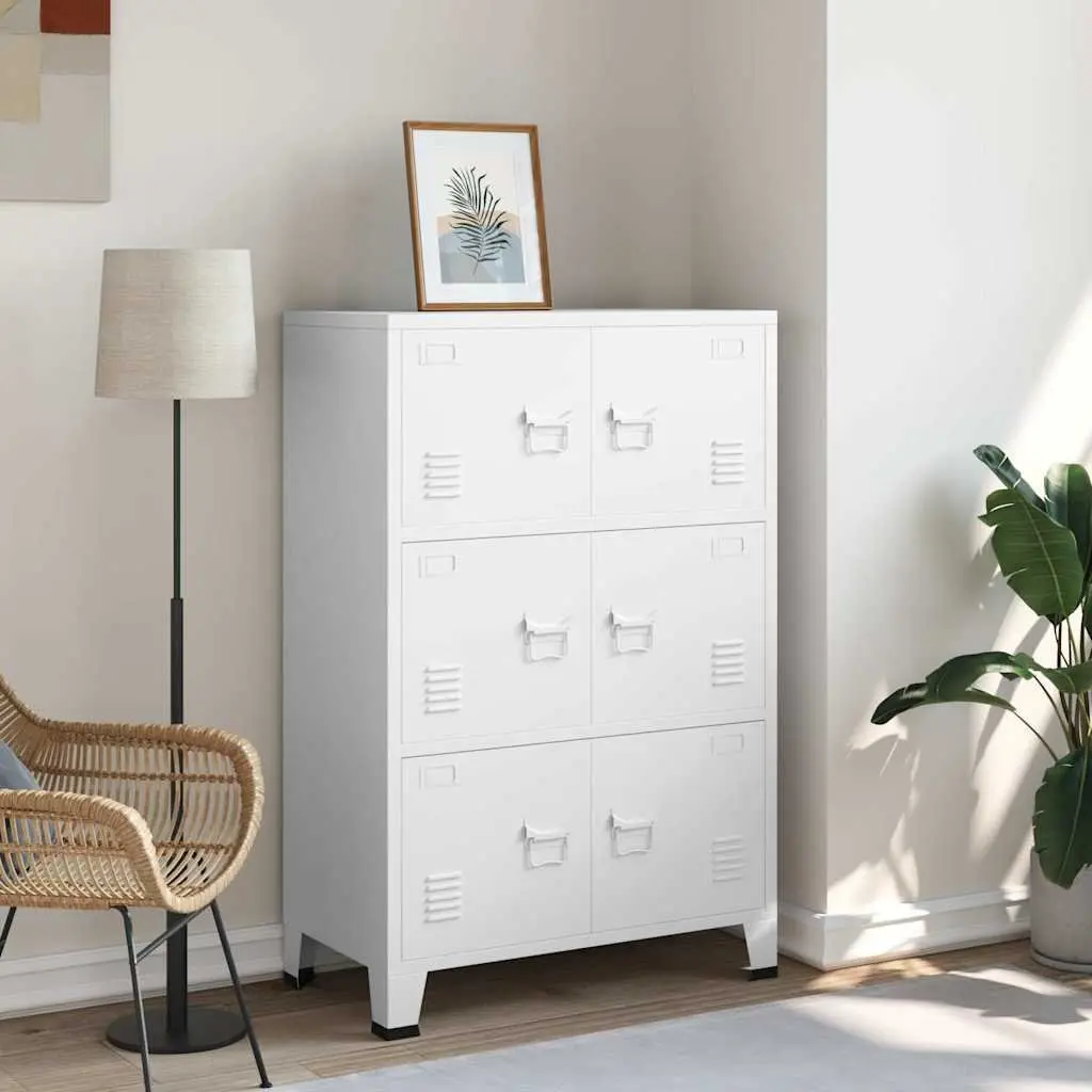 Metal Cabinet 6 Door Storage Organizer White for Industrial Use 75x40x115cm