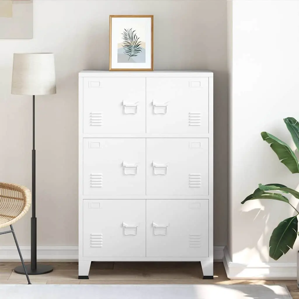 Metal Cabinet 6 Door Storage Organizer White for Industrial Use 75x40x115cm