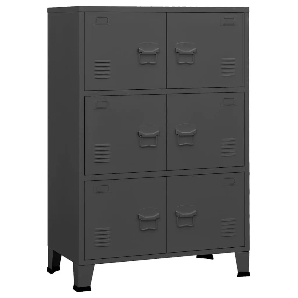 Industrial Metal Storage Chest Organizer 6 Doors Anthracite 75W x 40D x 115H cm