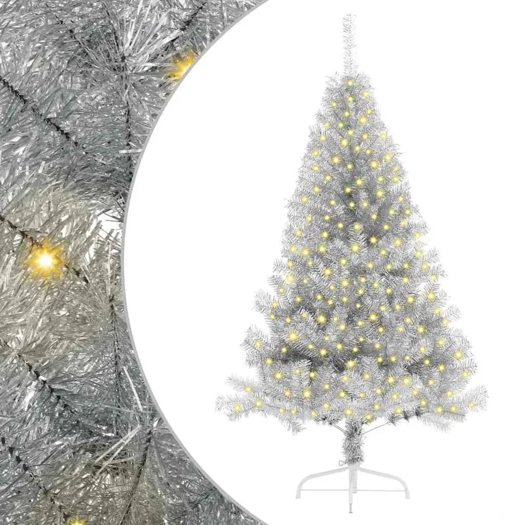 Artificial Christmas Tree Indoor Outdoor 180cm Silver Cone Pre-lit LED Warm White Lights